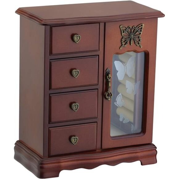 ROUND RICH DESIGN Solid Wooden Jewelry Box Makeup and Organizer - Picture 1 of 7